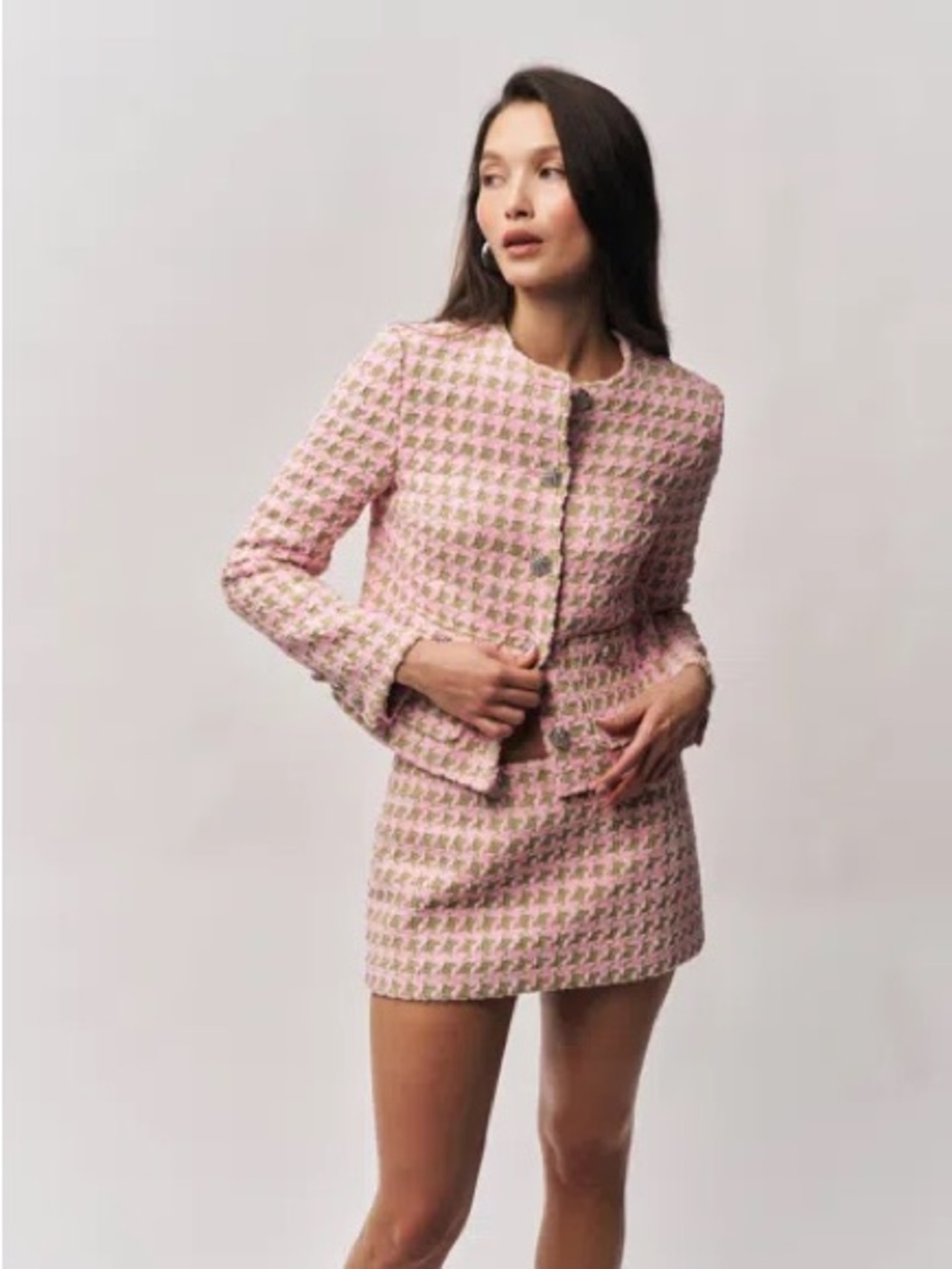 Guizio Halstead Pink Mini Skirt Houndstooth Pattern Size Medium - Picture 9 of 9